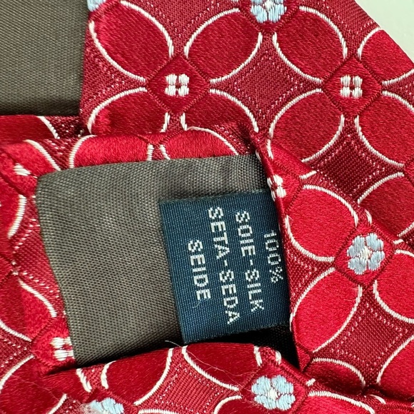 Faconnable 100% Italian Silk Tie Red Blue‎ White Floral Men's Long NWOT - Picture 3 of 6